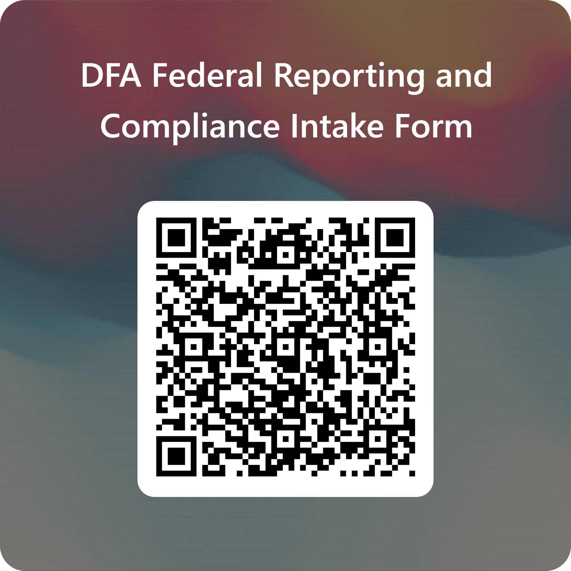 Código QR para el Formulario de Admisión de Informes y Cumplimiento Federal de la DFA Formulario de Admisión de Informes y Cumplimiento Federal de la DFA
